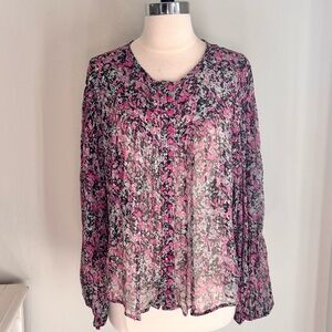 Isabel Marant Orionea Floral Silk Button Down Blouse Balloon Sleeve, Sz 38 (6)